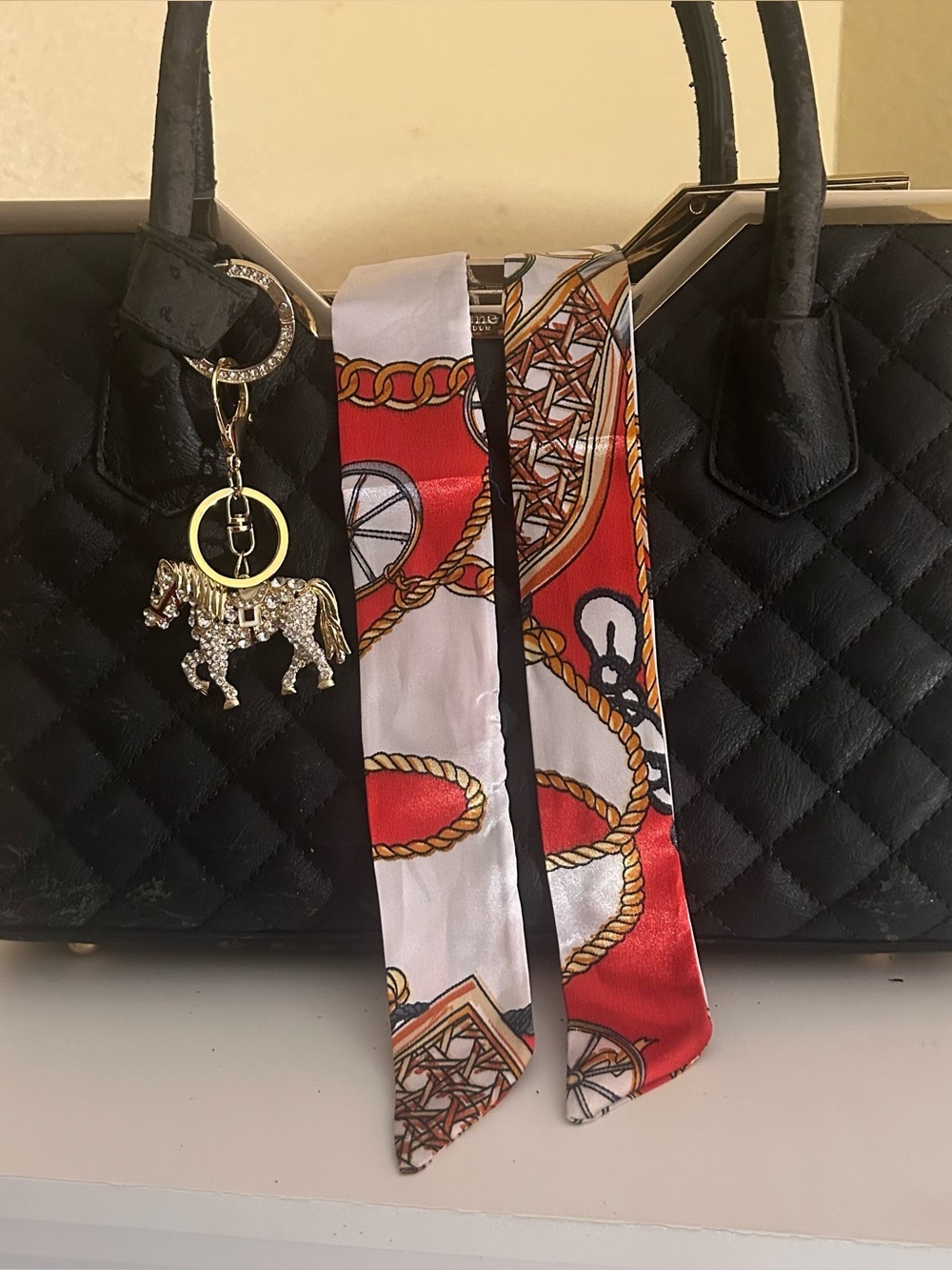 Twilly Women Handbag Purse Neck Tie Headband Bag Scarf 1 Tomato Red Gray… - Picture 14 of 14